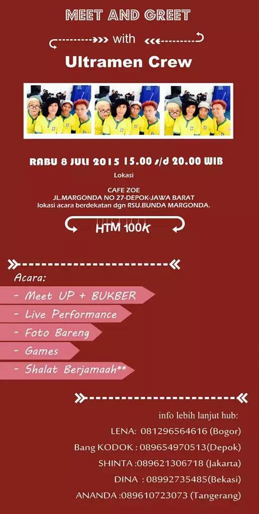 belambe's tweet photo. Jangan ngaku fans nya @TheUltramenCrew kalo ga ikutan acara ini. Yukk para @Ultramenia @UltrameniaFams join! http://t.co/8ouXGt8z6K