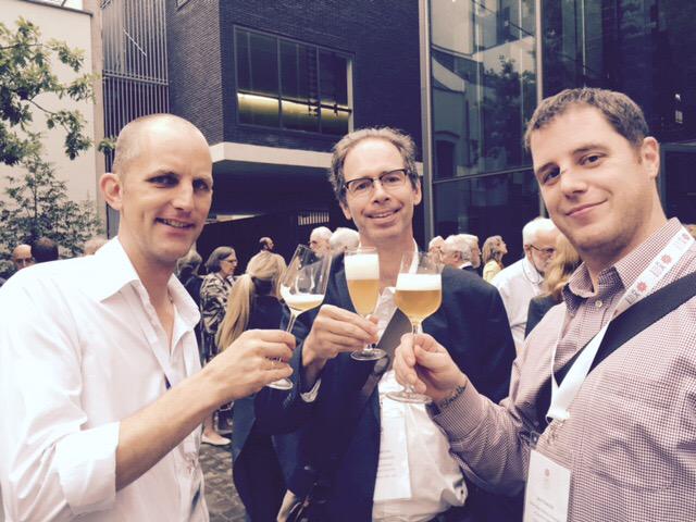 BosMapSociety's tweet photo. The host university makes its own beer! Map protectors celebrate. @ichc2015 @HarvardMapColl @OsherMaps #ichc2015 http://t.co/SzOSX2CDeo