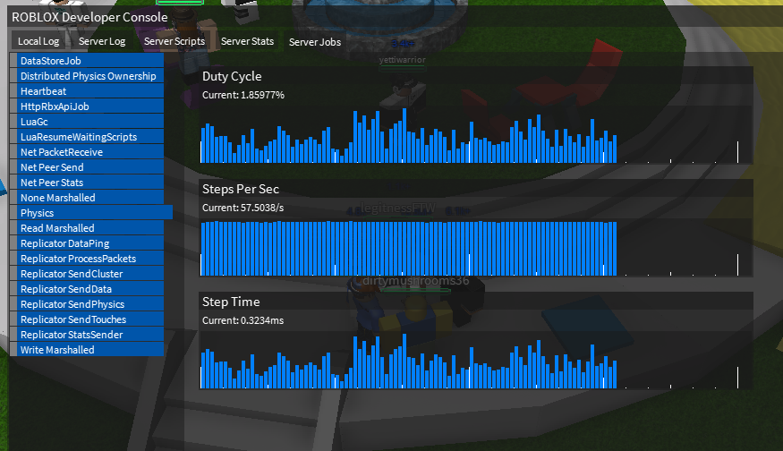 Roblox Dev Tips on X: The Dev Console (F9 to open) now has a bunch of  server stats so you can keep track of how your game is performing   / X