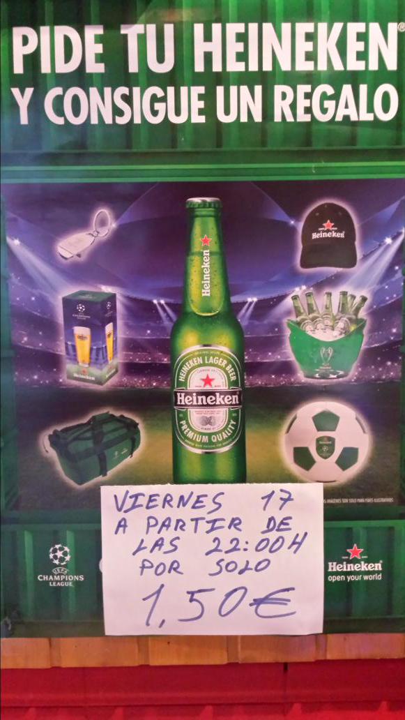 Este Viernes 17 vente a disfrutar de una Heineken de 1/3 por solo 1,50€ y consigue tu regalo