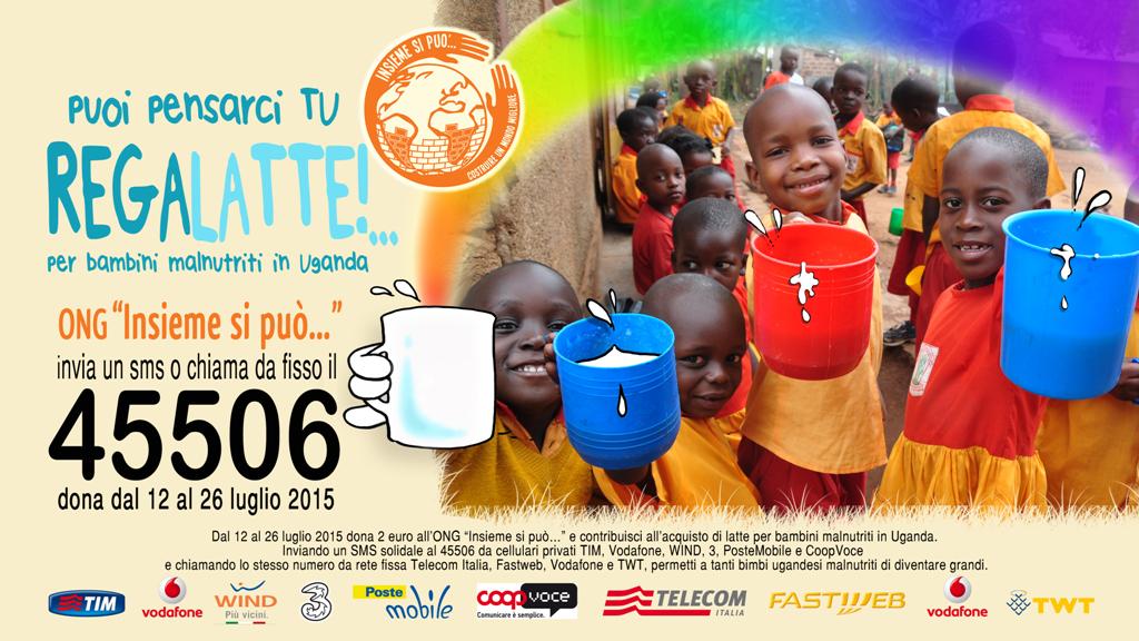 Fino al 26 luglio è attivo l'SMS solidale di ISP per il progetto RegaLatte! SMS o chiamata da fisso allo 45506