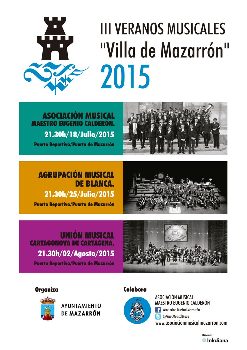 El sábado comienzan los III Veranos Musicales (Mazarrón) con la Banda de Mazarron, <a href="/amusicalblanca/">Agrup Musical Blanca</a> y <a href="/UMCartagonova/">U.M.Cartagonova</a>