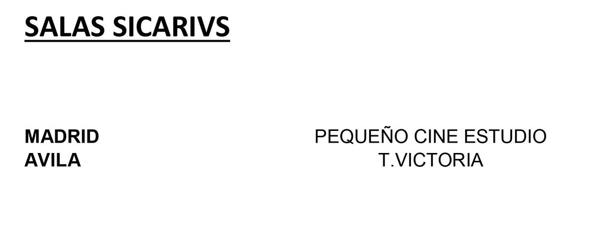 Os recordamos las salas en las que podeis disfruta de Sicarivs en pantalla grande esta semana. No os la perdais¡¡