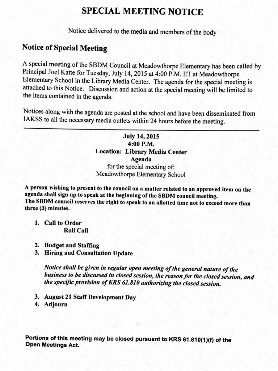 PrincipalKatte's tweet image. SBDM meeting Tuesday at 4:00 PM.