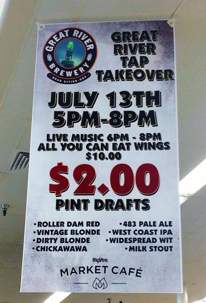 GreatRiverJes's tweet photo. TONIGHT @hyvee_silvis market cafe #TapTakeover @GreatRiverBrew #drinkcraftbeer #eatdrinkthinklocal http://t.co/lpkWcYrMHi