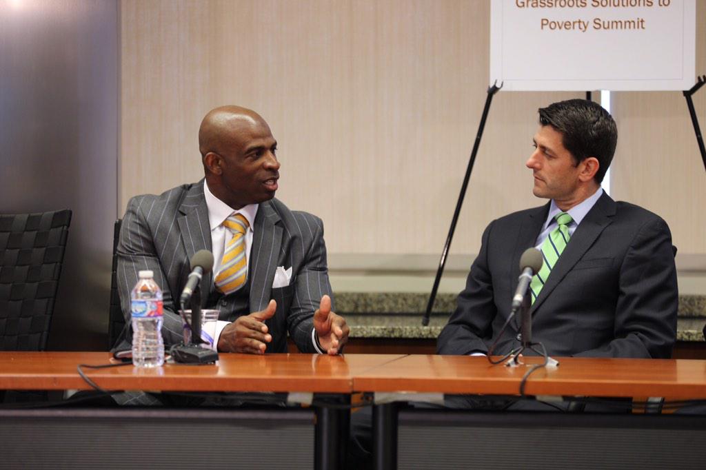 twandow's tweet photo. @DeionSanders with Congressman Paul Ryan at the Grassroots Solutions to Poverty Summit. http://t.co/c5Osejijvj