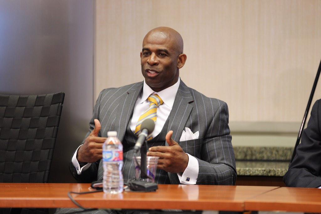 twandow's tweet photo. @DeionSanders speaks at the Grassroots Solutions to Poverty Summit. http://t.co/lKLYvlE74Y