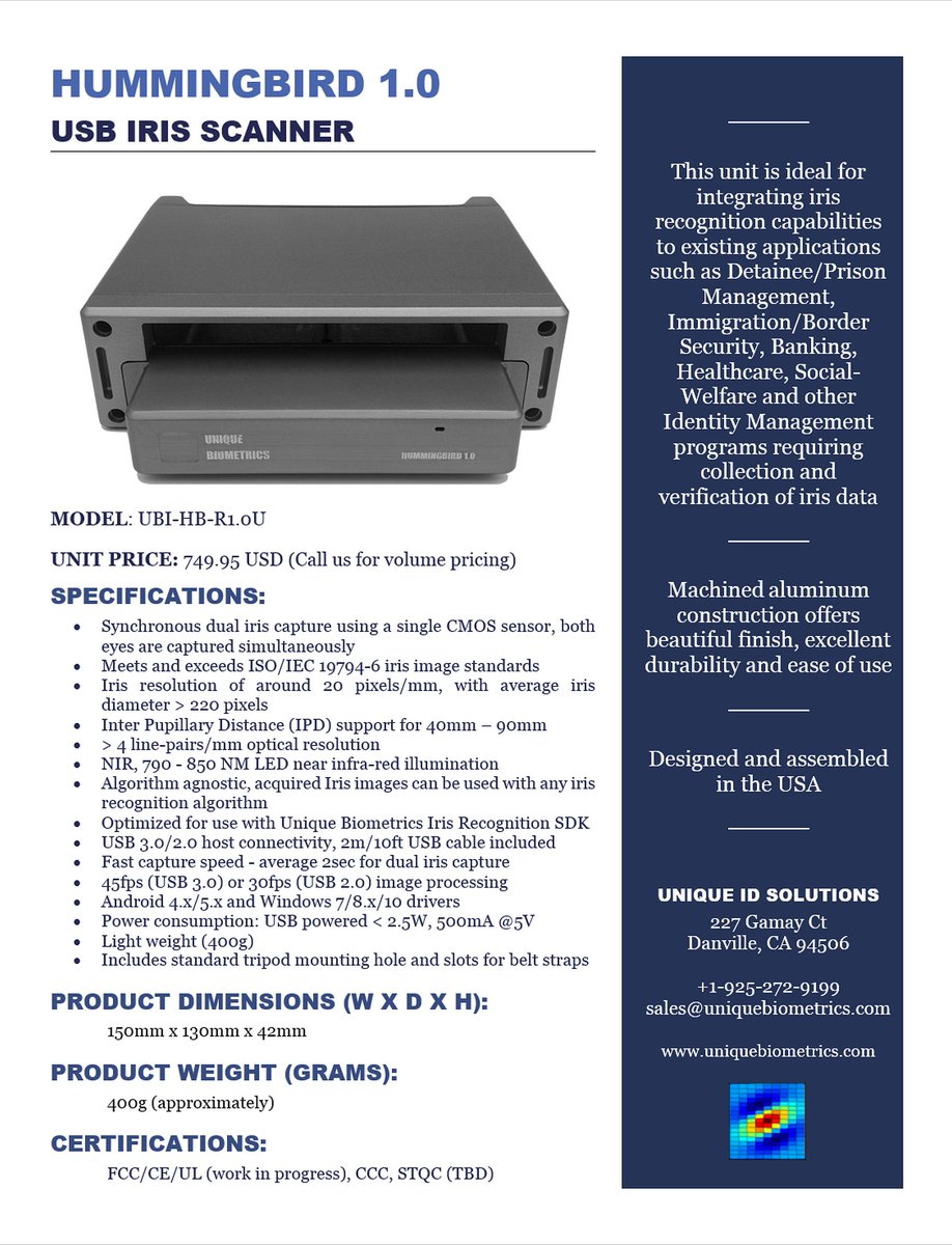 uidbiometrics's tweet image. #irisrecognition #biometrics Hummingbird USB Iris Scanner now available for sale. Stay tuned for demo video ...