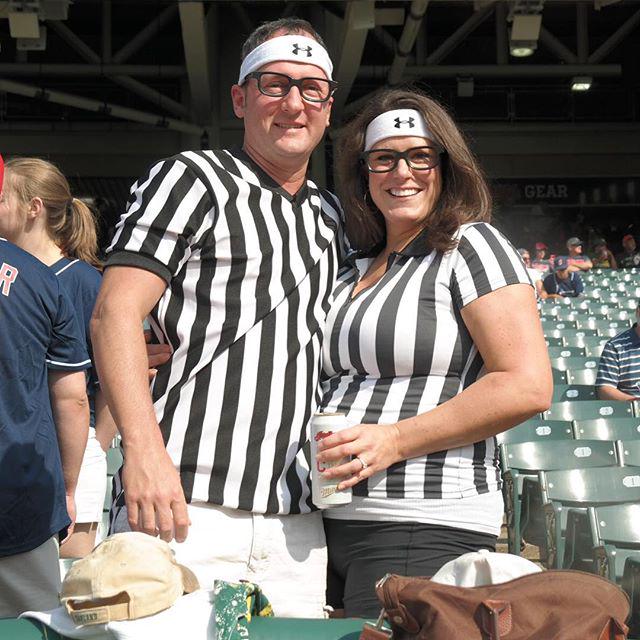 pdxAs's tweet photo. We tip our cap and our ref whistle to these amazing Stephen Vogt fans in Cleveland. #GreenCollar http://t.co/zjXLNodWU3