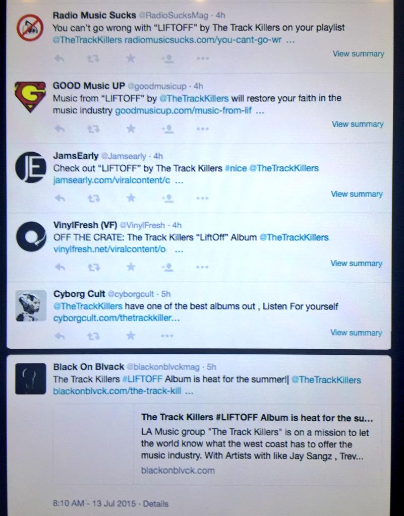 TrackKillersApp's tweet photo. #Mentions #GoinUp thank you to everyone supporting @TheTrackKillers #LIFTOFF (Compilation Album) http://t.co/N5Lsu7o5ZI