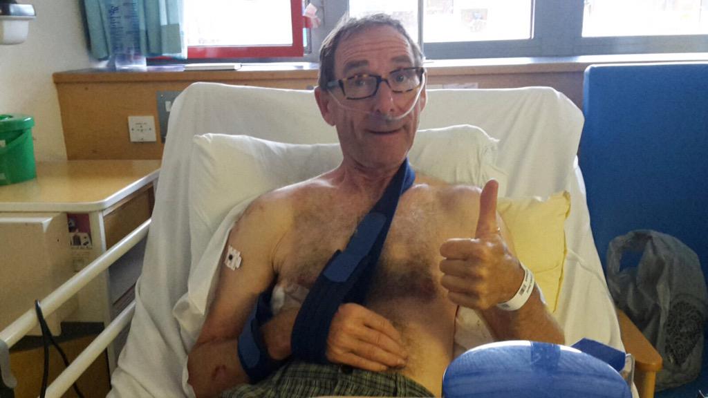 heritagecycling's tweet photo. What a blow. It looks like LEJOG is on hold for a few months punctured lung 4 ribs and clavicle this may take a while http://t.co/lhTXduHwW2