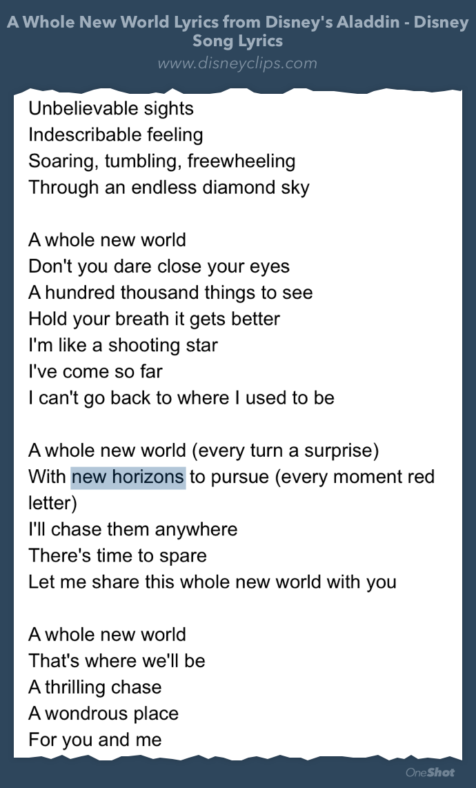 Lyrics Center Aladdin Song A Whole New World Lyrics