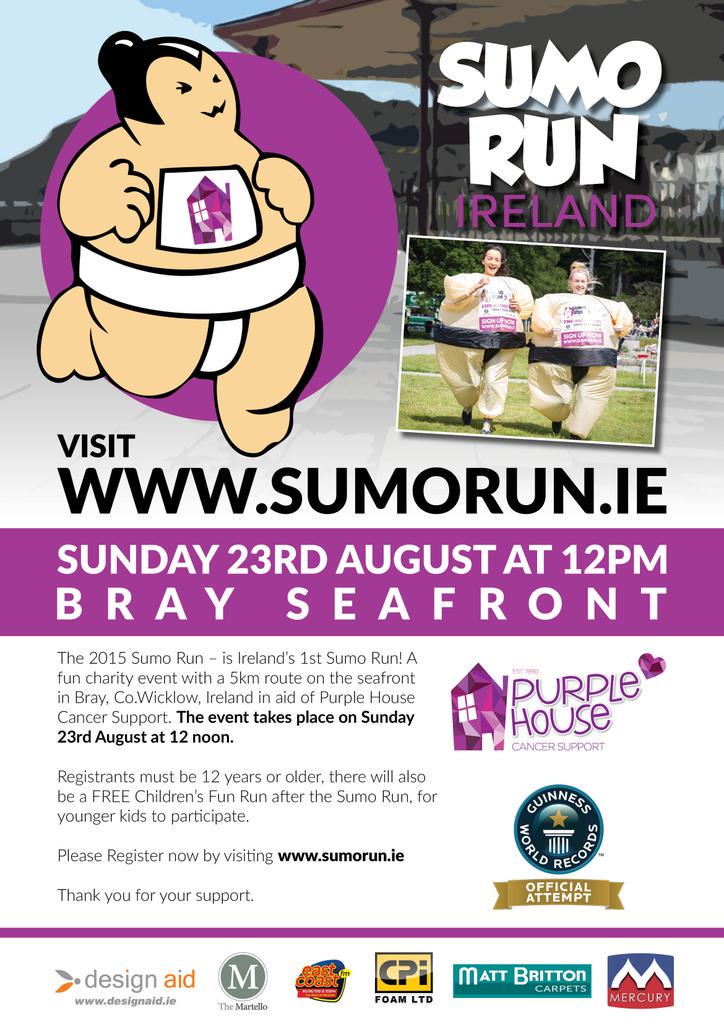 BeActiveSeries's tweet image. Sign up to the 5km @SumoRunIRL &amp;amp; World Record Attempt 23rd Aug #Bray for @PurpleHouseIRL sumorun.ie