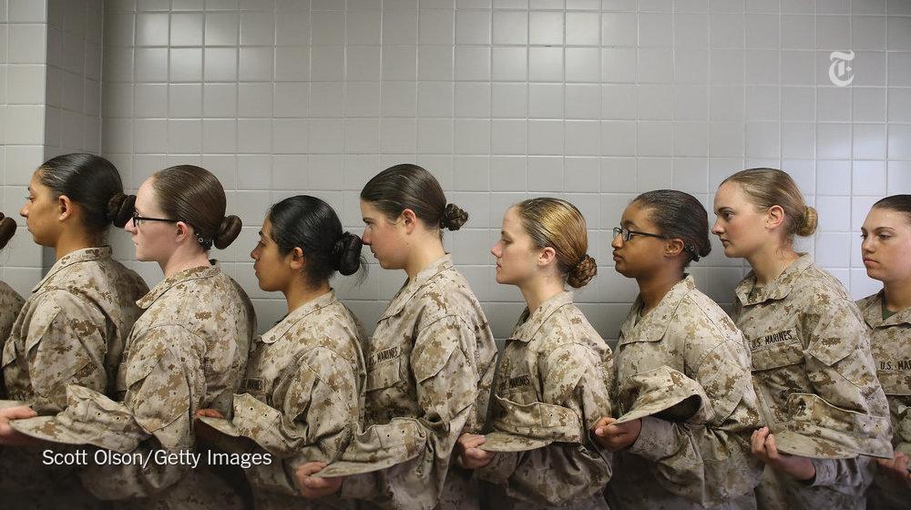 NYTNational's tweet photo. The Marine Corps still segregates women during boot camp, giving them separate dining halls. http://t.co/gsMDyoeYSQ http://t.co/lS5nKdasct