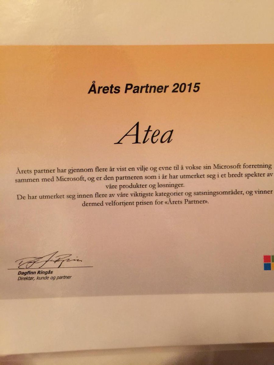 AlexanderFlesla's tweet photo. Atea årets partner 2015! #tptb #atea #wpc2015no #wpc15no http://t.co/doJEDuPTeD