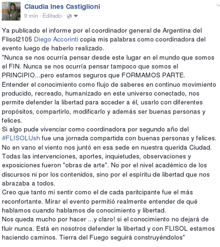 castiush's tweet photo. Mi relato como coordinadora de #FlisolUsh para el informe Final de #Flisol2015 qué coordinó @diegoacco  en Argentina http://t.co/WK2Qy82mDP