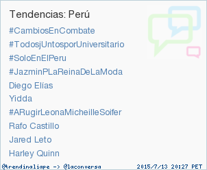 trendinaliaPE's tweet photo. #ARugirLeonaMicheilleSoifer acaba de convertirse en TT ocupando la 7ª posición en Perú #trndnl http://t.co/UOQPjOOjyC