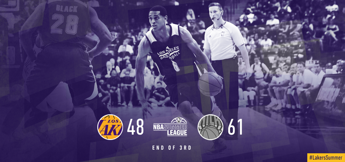 Lakers's tweet photo. Jordan Clarkson has 11 points, while Jabari Brown leads the team with 14. One quarter left to make a push. http://t.co/Vtfu26dDrK