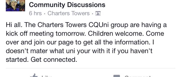 MWRKECK's tweet photo. @CQUniversityVC @Kariarb great to see small communities getting together to utilise @CQUni #StudyHubs #ChartersTowers http://t.co/Z90tFuafwq