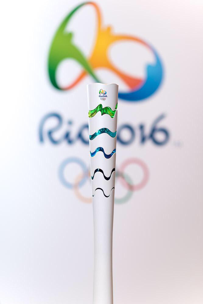 NBCOlympics's tweet photo. Look at these intricate details of the #Rio2016Torch! (via @Rio2016_en) http://t.co/QaSvDcPYtS
