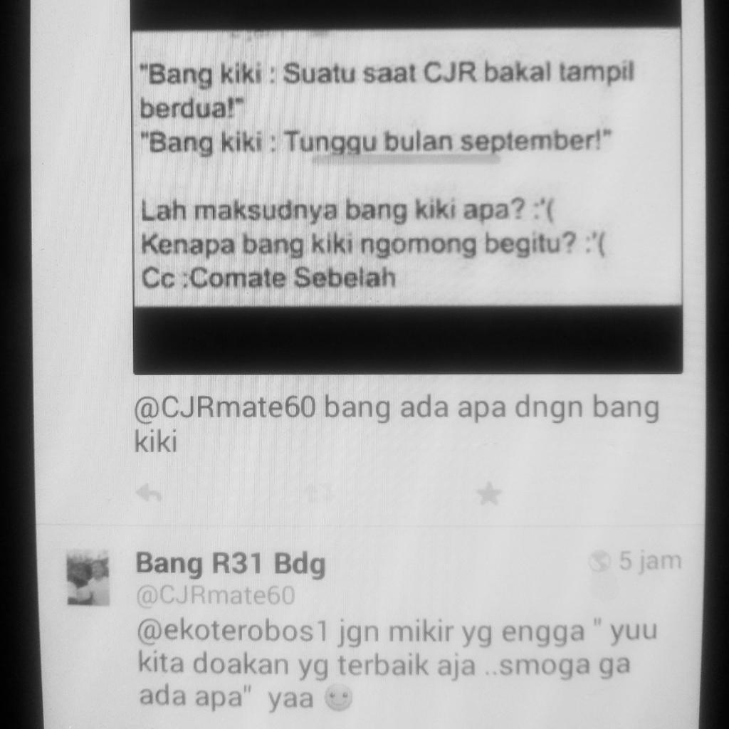 ekoterobos1's tweet photo. Tenang aja mate 
Qta harus positive thingking nie aq dh dpt klarifikasi dari tim a cjr #ComateSayangBangKiki http://t.co/dNnnPmPey9