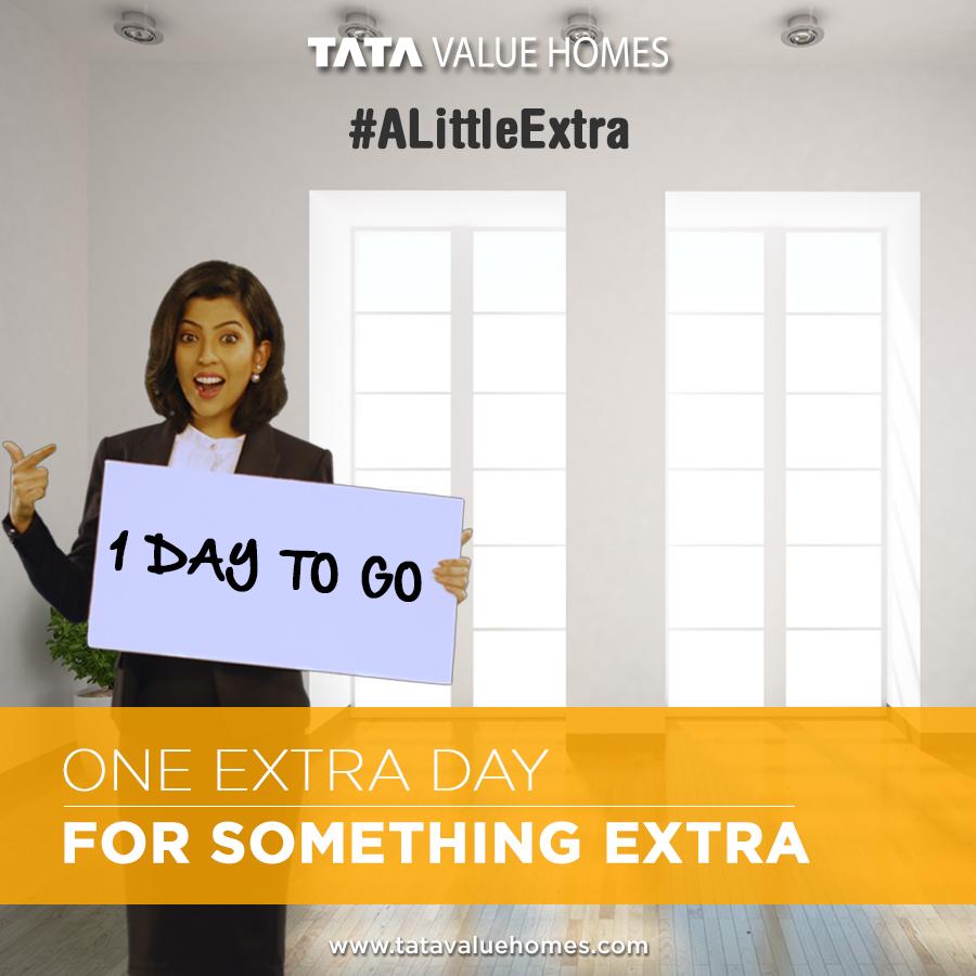 TataIntellion's tweet photo. Hurry! One day left to book your dream home with an extra room at no extra cost. http://t.co/rsvX6IPqRq #ALittleExtra http://t.co/HidDvHFiWS