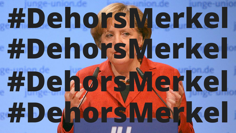 ALeaument's tweet photo. Quand on aura mis #DehorsMerkel en TT,on pourra aussi commencer les traductions : #RausMerkel #FueraMerkel #MerkelOut http://t.co/NYDAdKkobS