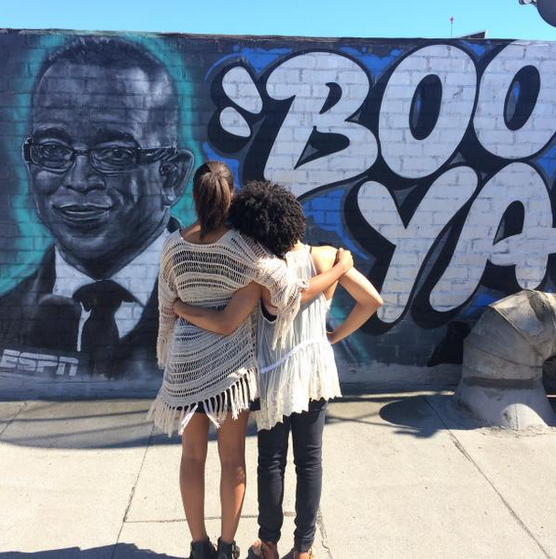 espn's tweet photo. Before the @ESPYS, @TaeAndSyd visited their dad's mural.  

To donate to Stu's memorial fund: https://t.co/g1hQIIoJ9S http://t.co/IdZr7PKJA0