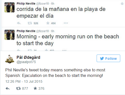 paddypower's tweet photo. New Valencia coach Phil Neville struggling with the local lingo... http://t.co/EEWOsueRjs