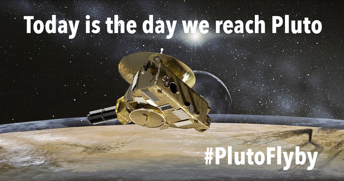 Today is the day! In a few hours, I'll be flying by Pluto. #PlutoFlyby