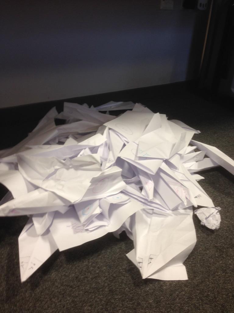 dazzawilmshurst's tweet image. A graveyard of paper planes; not all were successful flights #coursestories @RADTACLtd @mattroadnight
