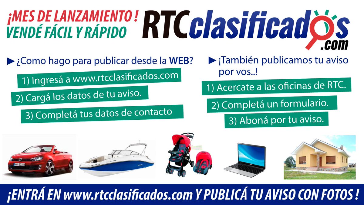 Ingresa... Publicá, vendé, compra y navegá GRATIS! en nuestra página de Clasificados...www.rtcclasificados.com