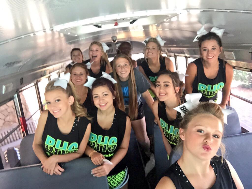 Addi_Lobaugh's tweet photo. Don't light a match near us... Tons of hairspray in this pic🎉❤️  #bhsrahrah #cheerweek http://t.co/oUD0c4hMN2