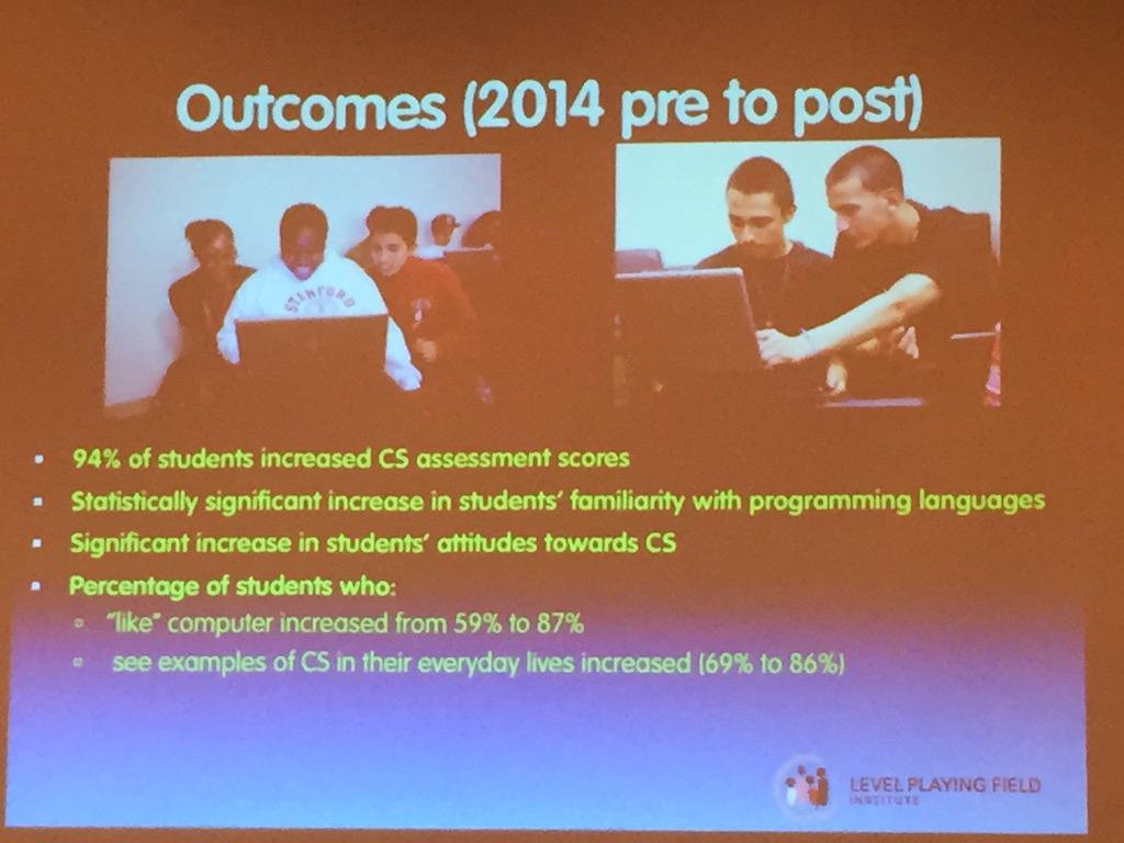 BTwarek's tweet photo. .@Friedamca describes the success of @LPFI interventions and partnerships in broadening access to CS edu. #CSTA2015 http://t.co/1HNBTRh7kQ