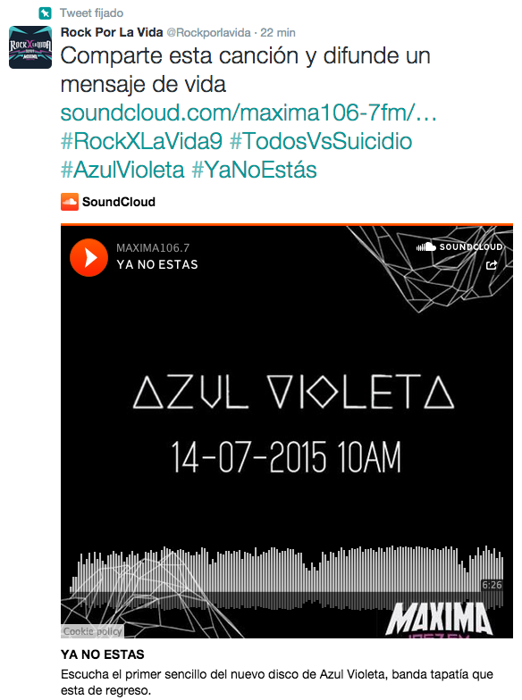 Rockporlavida's tweet photo. COMPARTE #YaNoEstás de @azulvioletamx dando RT AL TWIT FIJO de @Rockporlavida y GANA BOLETO ¡Sólo HOY hasta la 1PM! http://t.co/8A5GSxyypy