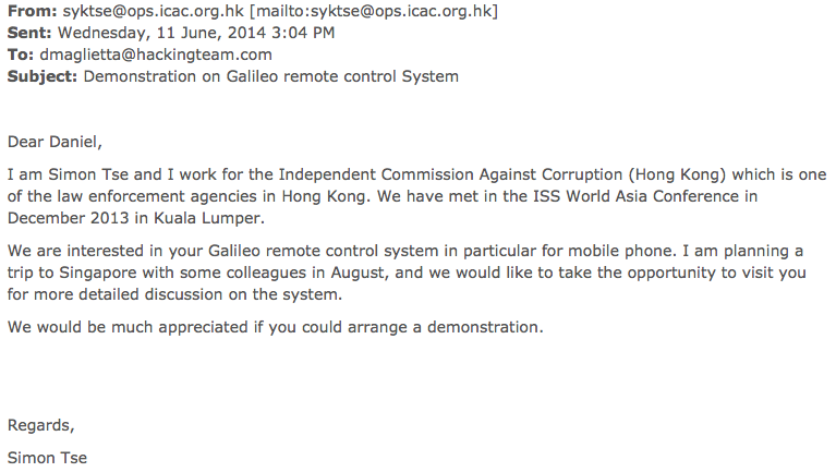 krislc's tweet photo. Email conversation b/w ICAC officer &amp; The Hacking Team on Wikileaks (easier to read version) https://t.co/zB1x3ghboZ http://t.co/UT0eztCneo