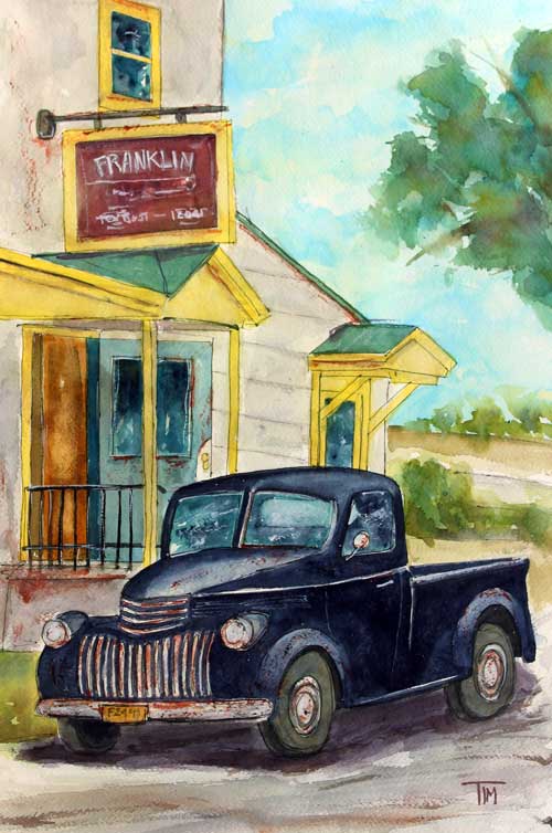 timrossfineart's tweet photo. This is a watercolor painting by Tim Ross.  Title: "Mom n' Pop's Shop"  See more- http://t.co/gvr2hWyUk5 http://t.co/XrHqYN1i3m