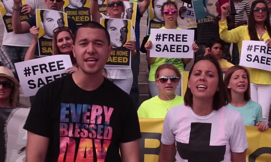 Rapzilla's tweet photo. .@Barnabas425 &amp; @AmyLefotu spread awareness of Saeed Abedini's imprisonment with "Free Saeed" http://t.co/YBkgpZOeSV http://t.co/1DRkqrNxmN