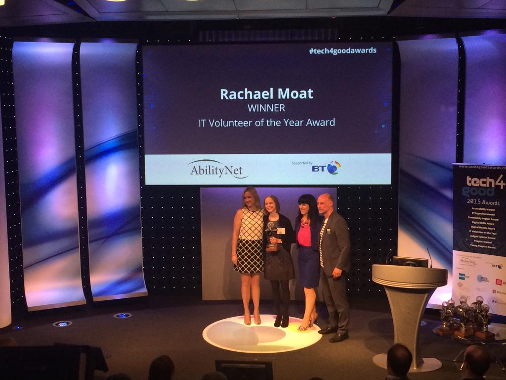 Tech4GoodAwards's tweet image. The winner of our IT Volunteer of the Year is @rachaelmoat, for her unique blend of tech and music #tech4goodawards