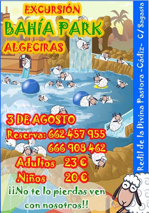 Con el Redil a Bahía Park Algeciras.
Lunes 3 de Agosto
Adultos 23 €
Niños 20 €.
Reservas en:
662 457 955
666 908 462