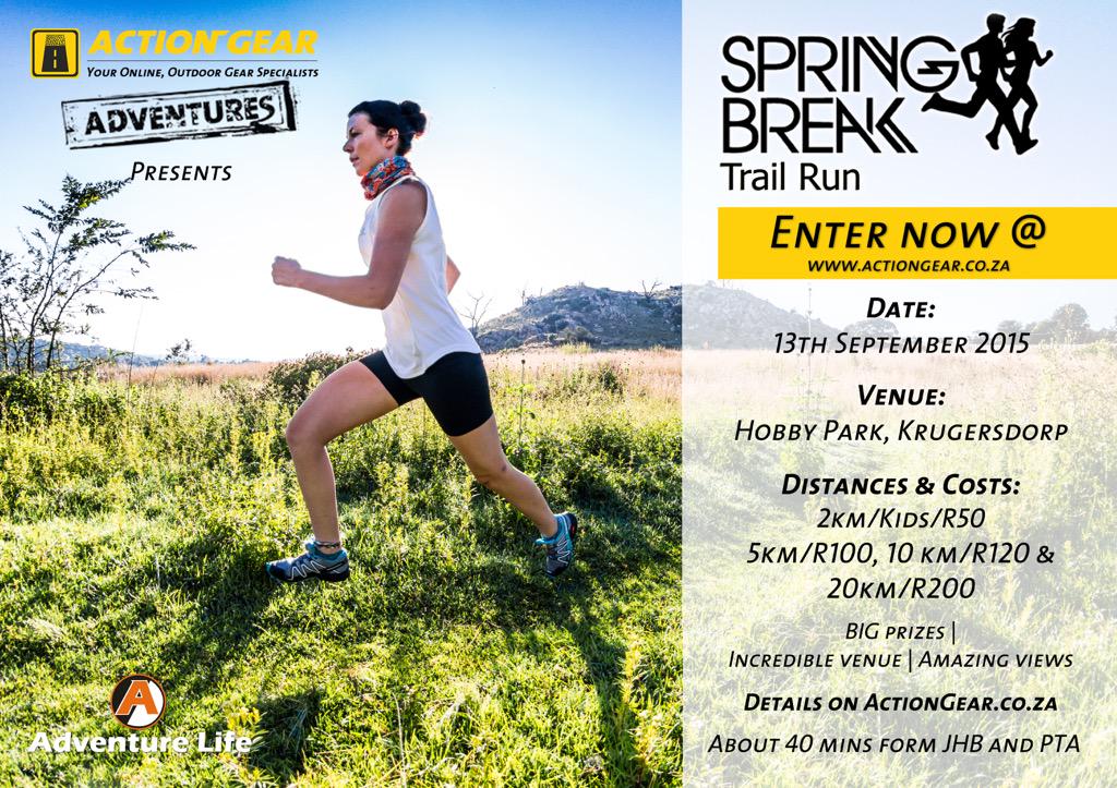 Warrick_Kernes's tweet photo. Check out the #RunSpringBreak #TrailRun! Its gonna be epic! Enter in July to get a R100 Action Gear voucher #winning http://t.co/WqkJroyYe9