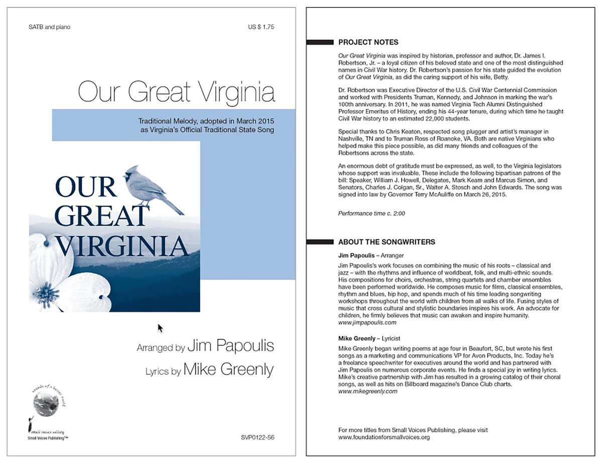 MikeGreenly's tweet image. Thrilled! re: new sheet music of my song #OurGreatVirginia available smallvoices@gmail.com @chrisjkeaton