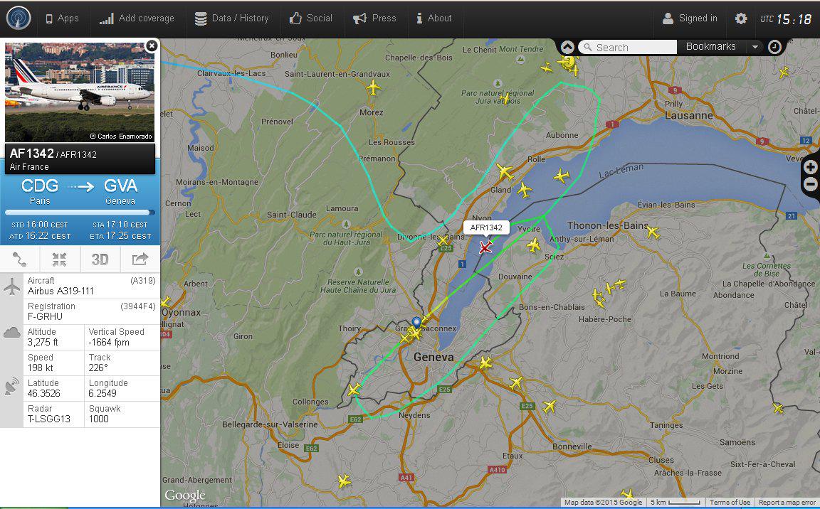 ChrisMCJackson's tweet photo. #airfrance @flightradar24  @airfrance Go around of AF1342 in GVA ? http://t.co/r5BmoTbByP