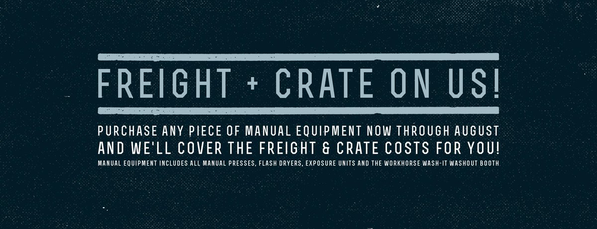 TechSupportSPS's tweet image. Now through August, purchase any piece of manual equipment and we'll cover freight and crate costs! #screenprinting