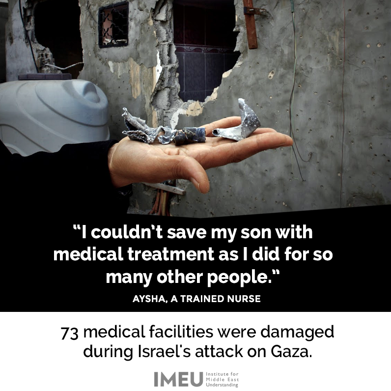 theIMEU's tweet photo. Aysha: "I couldn't save my son with medical treatment as I did for so many other people" http://t.co/hnHEUnyKOc #Gaza http://t.co/63iUdR1XER