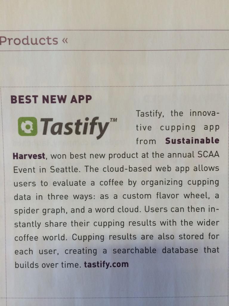 TastifyApp's tweet image. Best new app Tastify featured in @FreshCupMag counter intelligence! #CuppingApp #AwardWinner