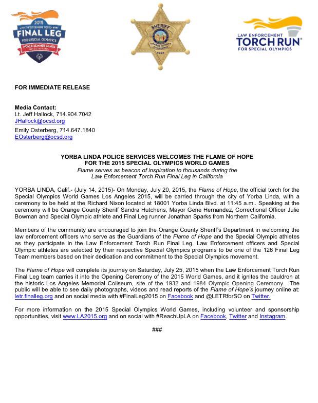 OC Sheriff, CA on Twitter "OCSDPIO NEWS RELEASE Yorba Linda Police