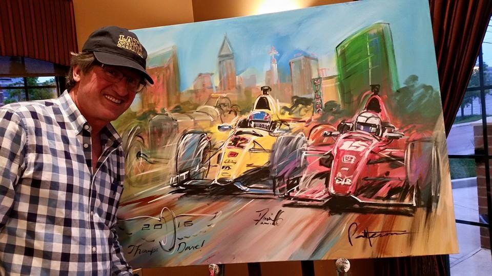 MilanoInn's tweet image. Artist Bill Patterson and #THANKSDAVE painting @MilanoInn on May 20th!  It was presented to Letterman at the race!