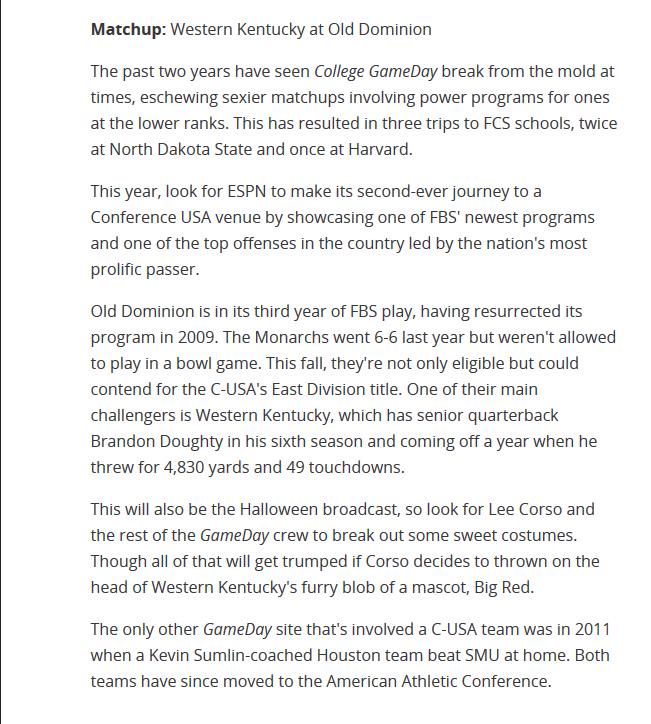 coachz1336's tweet photo. #ODUFB - Would be great to see @CollegeGameDay on the campus of @OldDominionUniv next fall! http://t.co/8JWjc0x263 http://t.co/iEm2ZMGx8A