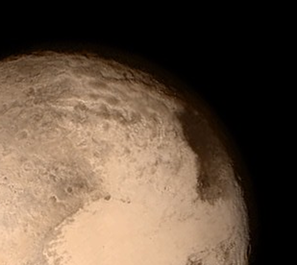 coreyspowell's tweet photo. New Pluto images coming tomorrow will be 10x more detailed than the one released today. #PlutoFlyby #waiting http://t.co/STieT5scb8
